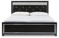 Kaydell King Upholstered Panel Platform Bed with Mirrored Dresser and Chest