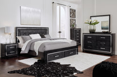 Kaydell King Panel Bed with Storage with Mirrored Dresser, Chest and Nightstand