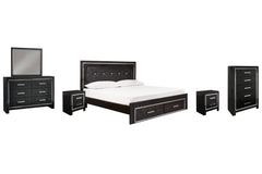 Kaydell King Panel Bed with Storage with Mirrored Dresser, Chest and 2 Nightstands