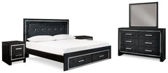 Kaydell King Panel Bed with Storage with Mirrored Dresser and 2 Nightstands