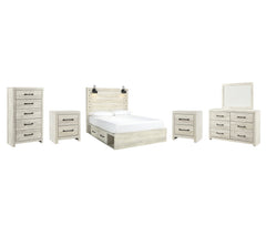 Cambeck Twin Panel Bed with 2 Storage Drawers with Mirrored Dresser, Chest and 2 Nightstands
