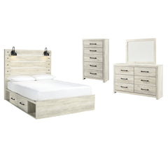 Cambeck Twin Panel Bed with 2 Storage Drawers with Mirrored Dresser and Chest