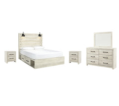 Cambeck Twin Panel Bed with 2 Storage Drawers with Mirrored Dresser and 2 Nightstands