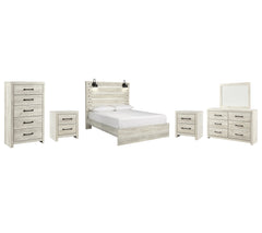 Cambeck King Panel Bed with Mirrored Dresser, Chest and 2 Nightstands