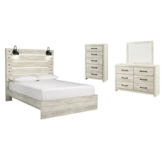 Cambeck King Panel Bed with Mirrored Dresser and Chest