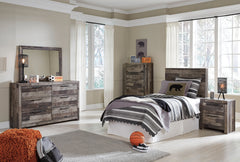 Derekson Twin Panel Headboard Bed with Mirrored Dresser, Chest and Nightstand