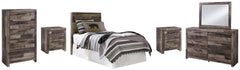 Derekson Twin Panel Headboard Bed with Mirrored Dresser, Chest and 2 Nightstands