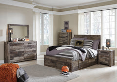 Derekson Full Panel Bed with 6 Storage Drawers with Mirrored Dresser, Chest and Nightstand