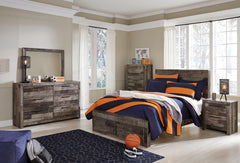 Derekson Full Panel Bed with 2 Storage Drawers with Mirrored Dresser, Chest and Nightstand