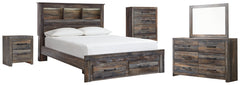 Drystan Queen Bookcase Bed with 2 Storage Drawers with Mirrored Dresser, Chest and Nightstand - PKG003244