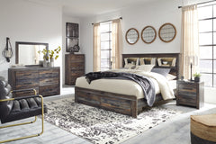 Drystan Queen Bookcase Bed with 2 Storage Drawers with Mirrored Dresser and 2 Nightstands - PKG003242