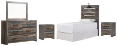 Drystan Twin Panel Headboard Bed with Mirrored Dresser and 2 Nightstands