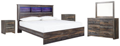 Drystan King Panel Bookcase Bed with Mirrored Dresser - PKG003405