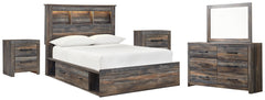 Drystan Full Bookcase Bed with 2 Storage Drawers with Mirrored Dresser and 2 Nightstands - PKG003332