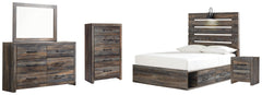 Drystan Full Panel Bed with 4 Storage Drawers with Mirrored Dresser, Chest and Nightstand