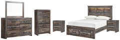 Drystan Full Bookcase Bed with 2 Storage Drawers with Mirrored Dresser, Chest and 2 Nightstands - PKG003239
