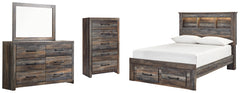 Drystan Full Bookcase Bed with 2 Storage Drawers with Mirrored Dresser and Chest - PKG003237