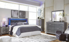 Lodanna King/California King Upholstered Panel Headboard Bed with Mirrored Dresser and 2 Nightstands