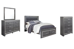 Lodanna Queen Panel Bed with 2 Storage Drawers with Mirrored Dresser and 2 Nightstands - PKG003584