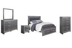 Lodanna Queen Panel Bed with 2 Storage Drawers with Mirrored Dresser, Chest and Nightstand - PKG003604