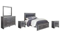 Lodanna Queen Panel Bed with 2 Storage Drawers with Mirrored Dresser and 2 Nightstands - PKG003602