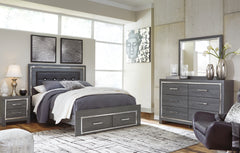 Lodanna Queen Panel Bed with 2 Storage Drawers with Mirrored Dresser, Chest and Nightstand - PKG003604