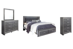 Lodanna King Panel Bed with 2 Storage Drawers with Mirrored Dresser and 2 Nightstands - PKG003590