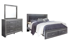 Lodanna King Panel Bed with 2 Storage Drawers with Mirrored Dresser - PKG003566