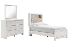 Altyra Twin Panel Bookcase Bed with Mirrored Dresser