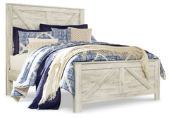 Bellaby King Crossbuck Panel Bed with Mirrored Dresser and 2 Nightstands