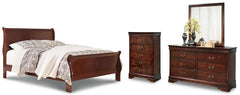 Alisdair Full Sleigh Bed with Mirrored Dresser and Chest