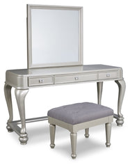 Coralayne Queen Upholstered Bed and Vanity with Mirror and Stool