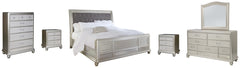 Coralayne Queen Upholstered Sleigh Bed with Mirrored Dresser, Chest and 2 Nightstands - PKG007820
