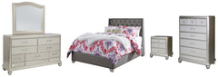 Coralayne Full Upholstered Bed with Mirrored Dresser, Chest and Nightstand - PKG007808