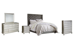 Coralayne Queen Upholstered Bed with Mirrored Dresser, Chest and Nightstand - PKG007770