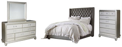 Coralayne California King Upholstered Bed with Mirrored Dresser and Chest - PKG007824