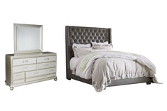 Coralayne California King Upholstered Bed with Mirrored Dresser - PKG007822