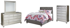 Coralayne Full Upholstered Bed with Mirrored Dresser and Chest - PKG007802