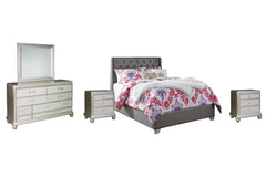 Coralayne Full Upholstered Bed with Mirrored Dresser and 2 Nightstands - PKG007801