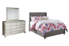 Coralayne Full Upholstered Bed with Mirrored Dresser - PKG007800