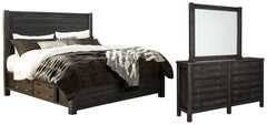 Baylow Queen Panel Bed with 4 Storage Drawers with Mirrored Dresser
