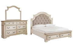 Realyn King Upholstered Bed with Mirrored Dresser