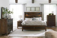Wyattfield Queen Panel Bed with Storage with Mirrored Dresser, Chest and Nightstand