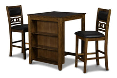 GIA 3 PC 30" STORAGE COUNTER TABLE & 2 CHAIRS-BROWN