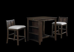 HESTON 36" STORAGE COUNTER TABLE SET W/2 CHAIRS-CHERRY