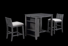 HESTON 36" STORAGE COUNTER TABLE SET W/2 CHAIRS-GRAY