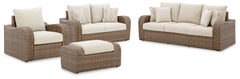 Sandy Bloom Outdoor Sofa and Loveseat with Lounge Chair and Ottoman