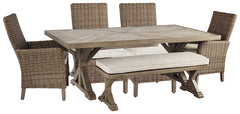 Beachcroft Outdoor Dining Table and 4 Chairs and Bench - PKG000284