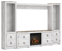 Willowton 4-Piece Entertainment Center with Electric Fireplace