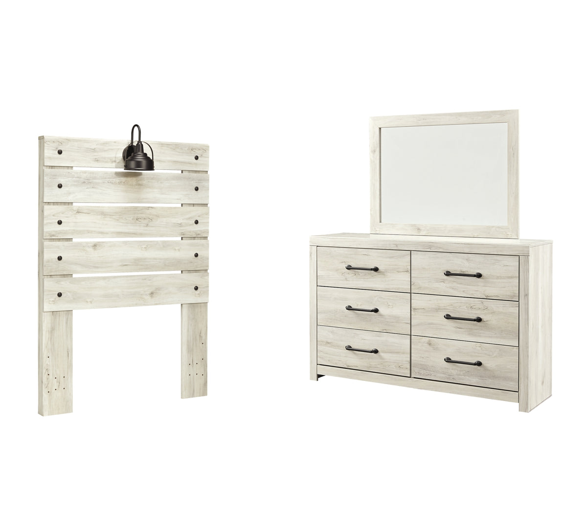 Cambeck Twin Panel Headboard Bed with Mirrored Dresser